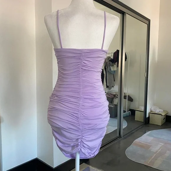 Purple Ruched Mini Dress - Picture 4 of 5